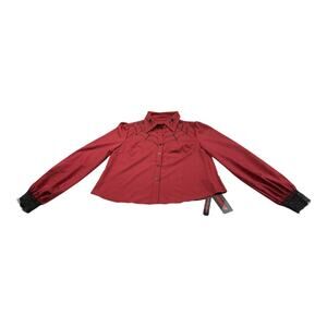 ROMWE Red Spider Web Gothic Button Front Blouse Lace Cuffs Size S NWT